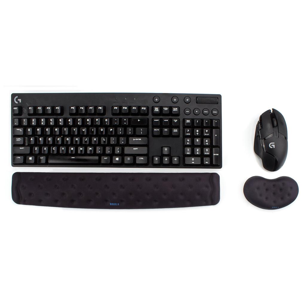 BRILA Подушка-подставка под запястья из пены с эффектом памяти для мыши и клавиатуры, набор подушек для поддержки запястий для компьютера, ноутбука, офисной работы, ПК, дизайн с массажным отверстием для легкого набора текста и игр,