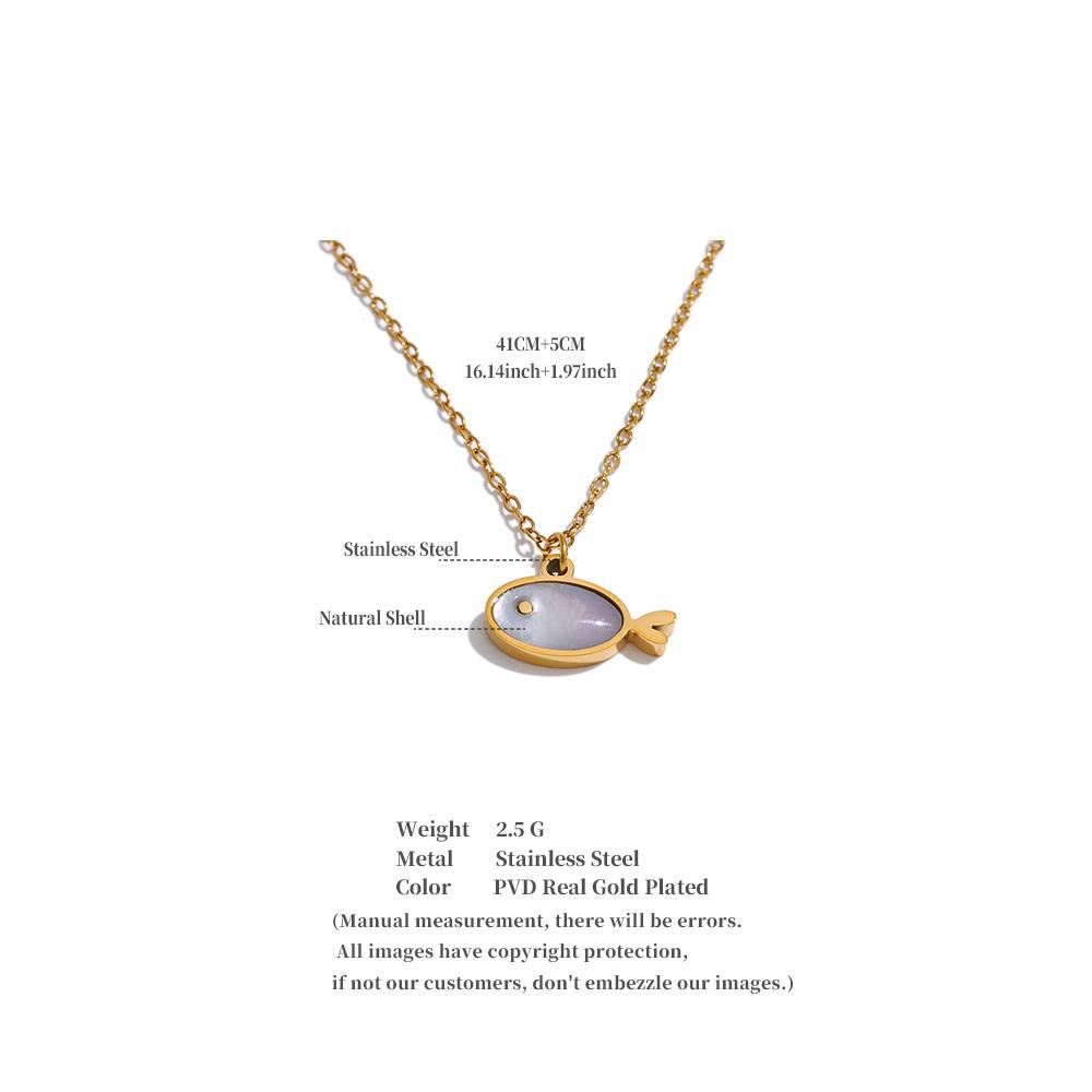 Yhpup Ocean Series Stainless Steel Natural Shell Fish Pendant Necklace Trending Summer Collar Neck Jewelry Waterproof