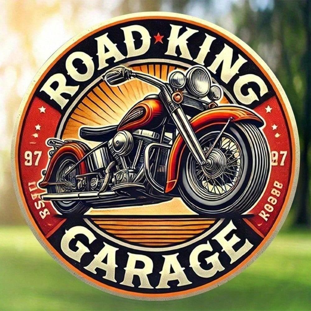 Ретро Винтажная Жестяная Вывеска Мотоцикл Road King Гараж 8 Дюймов Круглая Металлическая Настенная Декор Рустикальное Искусство для Мужской Комнаты Домашнего Бара Паба