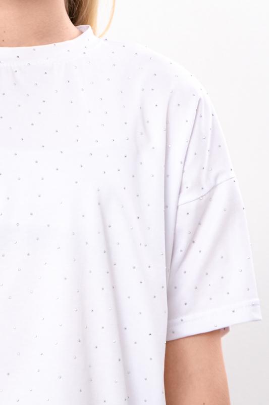 T-shirt for girls – soft knitted fulicra with rhinestones, straight cut, various colors Summer 6414-105-2 HC