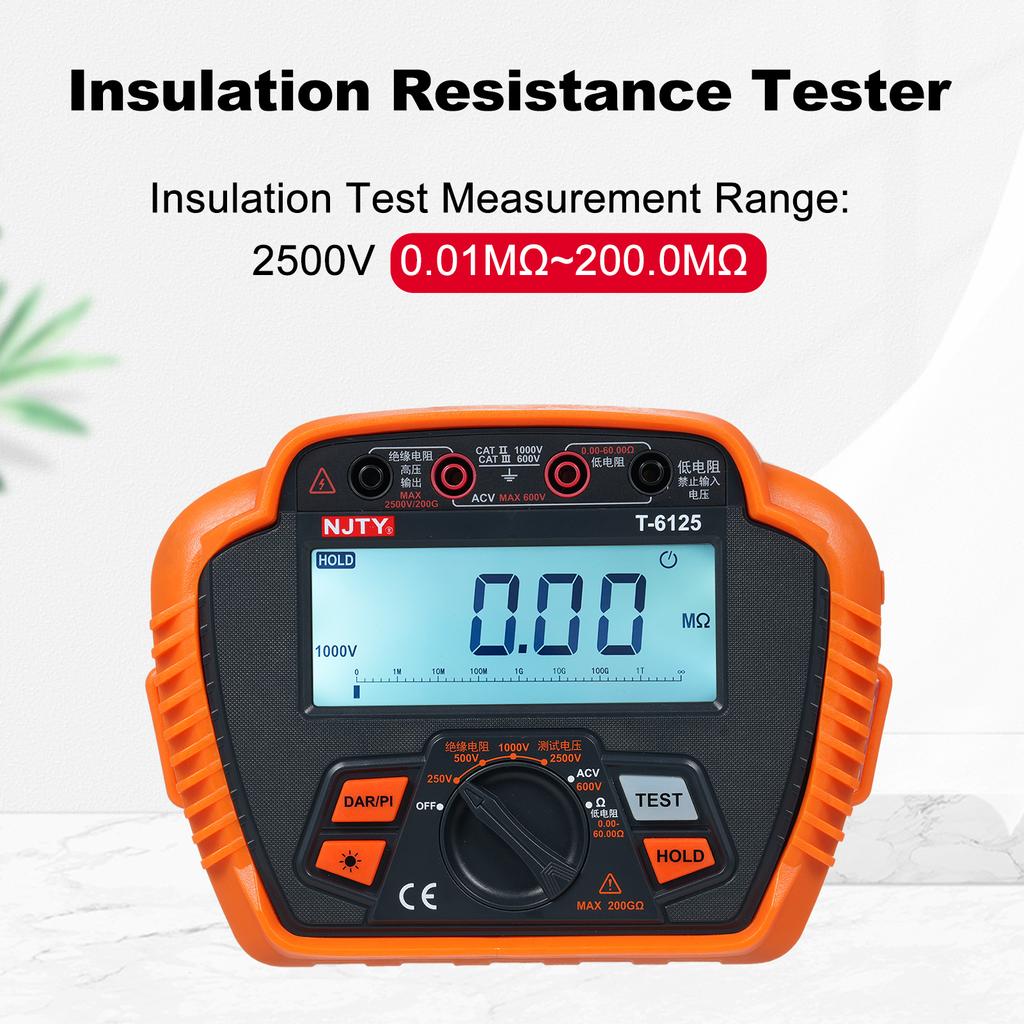 NJTY Insulation Resistance Tester 2500V Digital Megohmmeter MAX 200G Ohm  Measuring Low Resistance