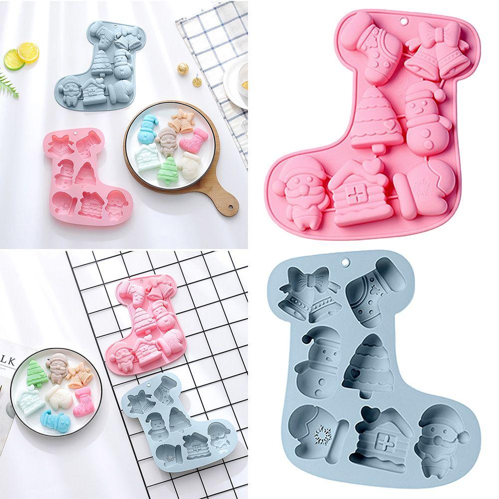 Handmade Baking Pan Soap Mould Bell Snowman Tree Sock Shape Christmas Theme Silicone Mold 7 Cavity