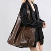 Ретро Супер Большая Сумка Через Плечо Женская Однотонная Сумка-Тоут из Мягкой Кожи Повседневная Сумка-Шоппер Под Мышку