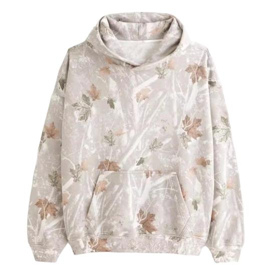 Женская толстовка с капюшоном на осень-зиму с большим передним карманом и принтом 3D Maple Loose