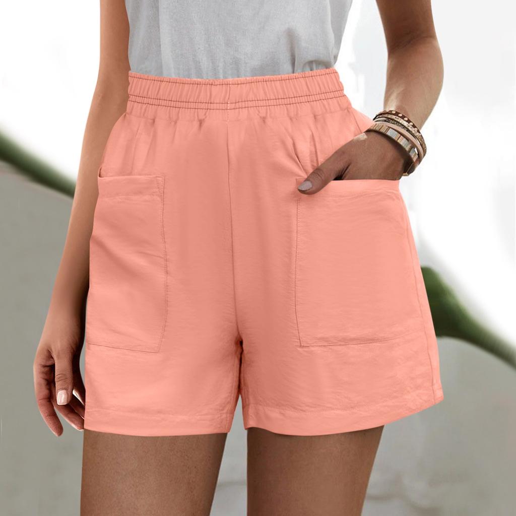 Женские однотонные брюки, модные повседневные шорты с карманами и эластичной резинкой на талии