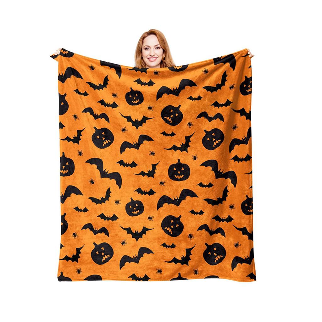 Halloween Themed Throw Blanket Soft Flannel Fabric for Family Gatherings Outdoor Activity Machine Washable Polyester