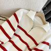 High-Quality Korean-Style Trendy Knit Zipper Sweater for Women – Blue Striped, One Size