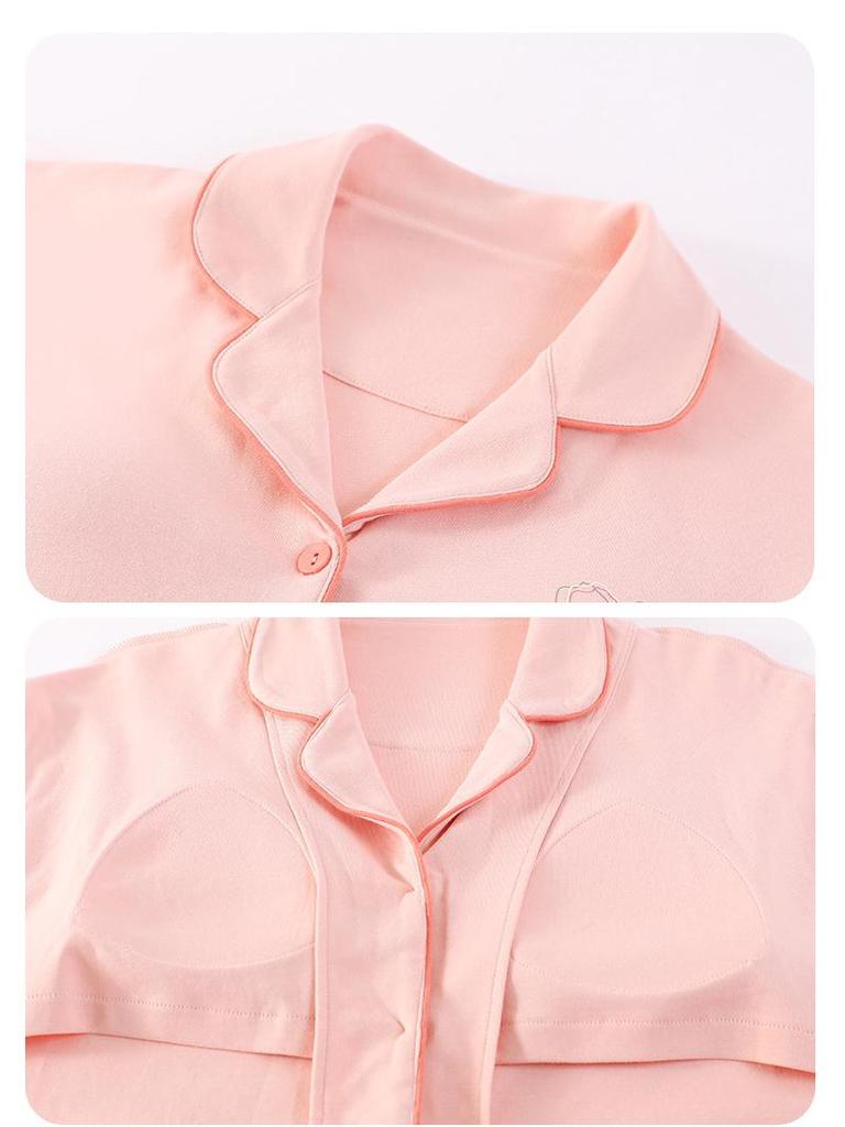 Женский хлопковый кардиган, комплект из двух предметов с нагрудными вкладышами: Сладкая и Повседневная Домашняя Одежда с Длинным Рукавом для Весны и Осени