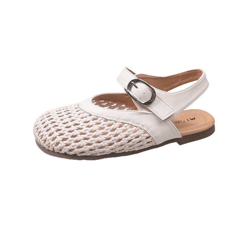 2025 Летние новые римские сандалии женские туфли Мэри Джейн на одной пуговице с перфорацией, дышащие, плетеные, серебристые, на плоской подошве
