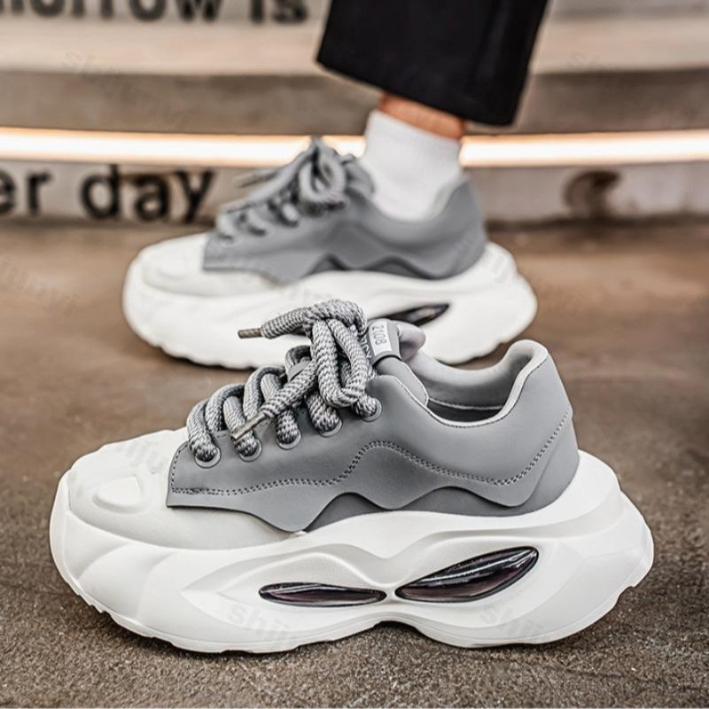 Fashion Men Sneakers 2025 Chunky Sport Shoes Fashion Casual Microfiber Leather Upper Height Increased Platform White Leisure Shoes