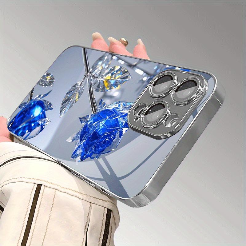 Стильный Телефонный Чехол с Узором из Кристально-Синих Роз, Покрытый Гальваническим Покрытием, Для Samsung Galaxy S25 S24 S23 Ultra Plus FE, Чехол из Закаленного Стекла