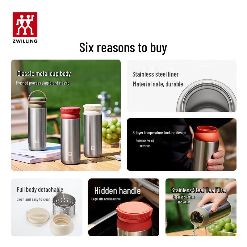 ZWILLING 316L Stainless Steel Insulated Mug with Tea Filter and Handle