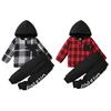 Children Boys Hoodie and Pants Set Plaid Long Sleeved Hooded Top Trousers Two-piece Kids Clothing Set