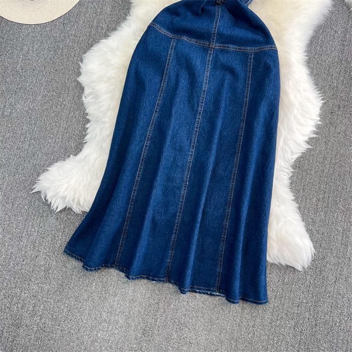 Французское длинное платье с летящими рукавами и круглым вырезом, тонкое джинсовое платье трапециевидной формы, женское винтажное однобортное джинсовое платье Z1780