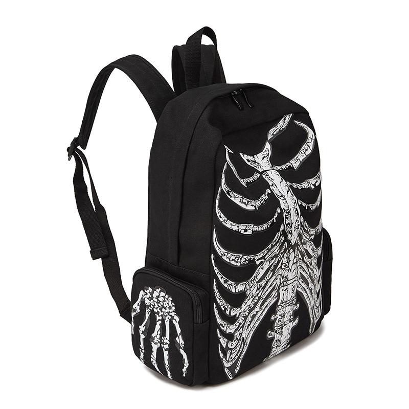 Multifunctional School Bags Unisex Skull Skeleton Printed Backpack Gothic Designer Travel Bag