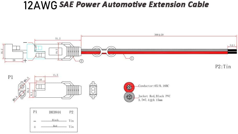 4 шт. удлинительный кабель SAE 12AWG 35 см SAE шнур питания 2-контактный солнечный элемент авто DIY удлинительный кабель-адаптер
