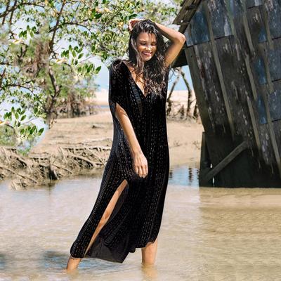 Летний женский пуловер, длинное пляжное платье с вырезом, трикотажный купальник-бикини, накидка