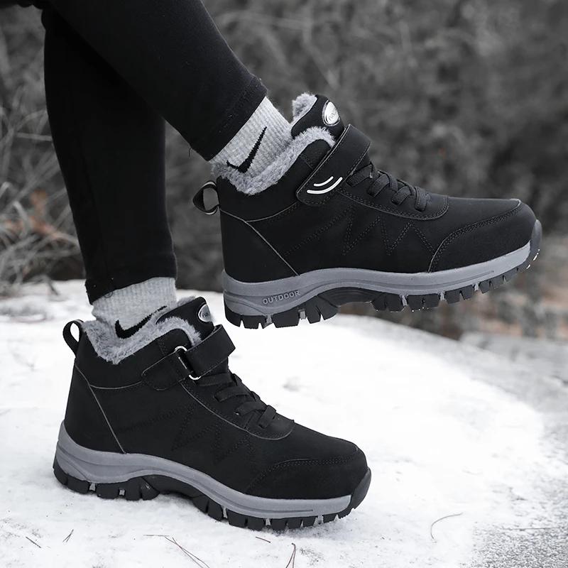 Men Plush Ankle Boots Platform Anti Slip Women Winter Warm Cotton Shoes Wear-resistant Casual Walking Thick Bottom Shoes 2024