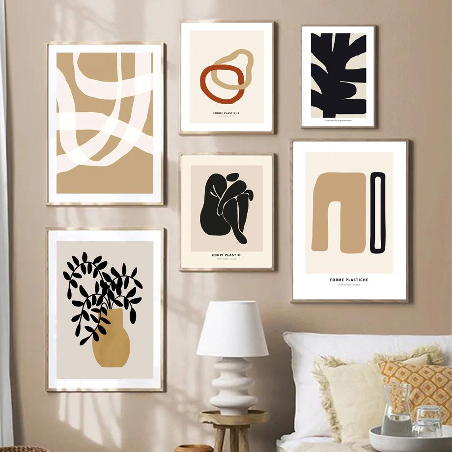 Abstract Mid-Century Modern Lines Nordic Gallery Wall Medieval Art Canvas Painting Posters Print Pictures for Living Room Decor No Frame