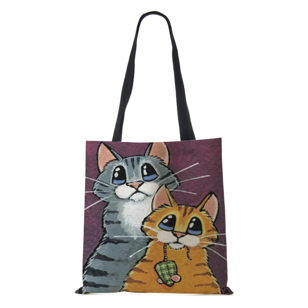 Женская сумка-тоут из льна с принтом кошки, повседневная, для путешествий, пляжная, подарочная сумка KTB