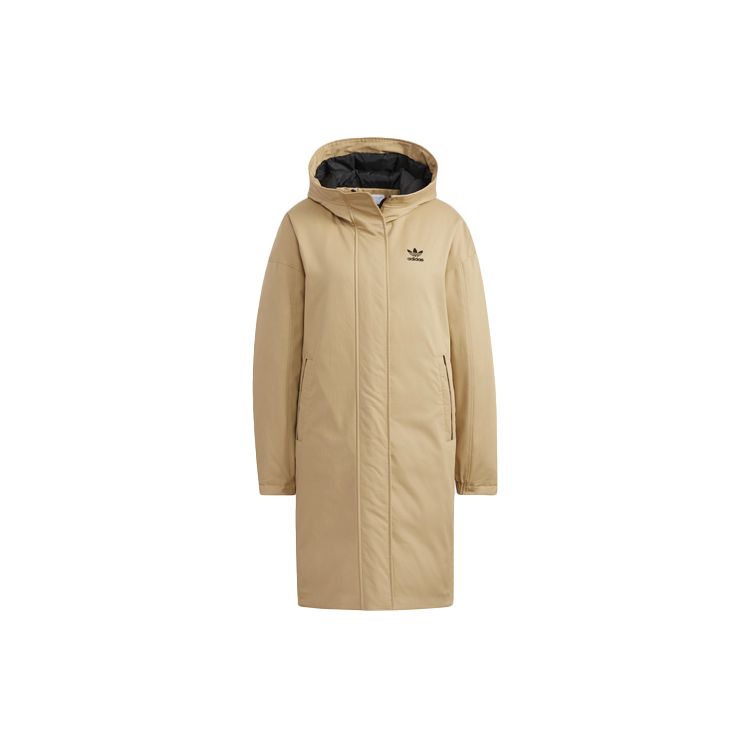 Adidas Женская утепленная парка Originals с цветовыми блоками, вставками и большим логотипом, средней длины, с капюшоном. Верхняя одежда. Хаки HF1585
