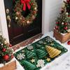 1pc Fluffy Christmas Deer Microfiber Bath Mat - Quick-Dry & Absorbent, Festive Holiday Design with Red Berries & Green Leaves