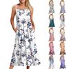 Женское длинное пляжное повседневное элегантное платье макси на тонких бретельках с цветочным принтом, струящееся платье в стиле бохо