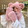 Bear Hat, Gloves, Scarf, Three-piece Set, Thickened Plush Warm and Versatile Scarf, Outdoor Cycling and Cold-proof Integrated Hat.
