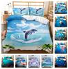 3D Ocean Animal Theme Bedding Set with Ocean View Quilt Cover Pillow Case 2/3 Pieces AU180 * 210 Full Size Quick Drying Home Decoration