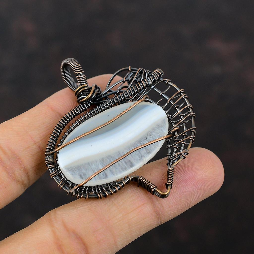 Подвеска из ботсванского агата и меди, обернутая медной проволокой, подвеска из настоящего драгоценного камня, обернутая проволокой, изящный подарок для него