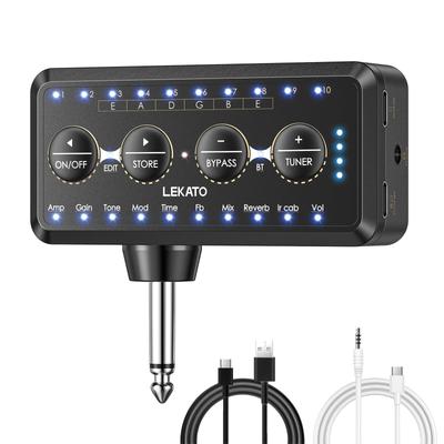Усилитель для гитарных наушников Bluetooth Mini Plug 10 моделей усилителей с тюнером и эффектами LEKATO Inlay Delay Reverb Chorus Overdrive Перезаряжаемый для