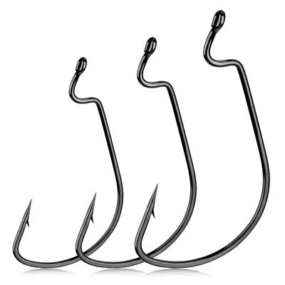 THKFISH Коробка Офсетный крючок с бородкой Стержень для червя Круглый загиб Широкий зев Офсетная Высокоуглеродистая сталь Ловля окуня Размеры и Набор из 100 штук, Крючки, Крючки, Крючки, #2,