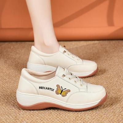 Женские осенние низкие кожаные туфли на толстой подошве - Универсальная повседневная обувь на платформе