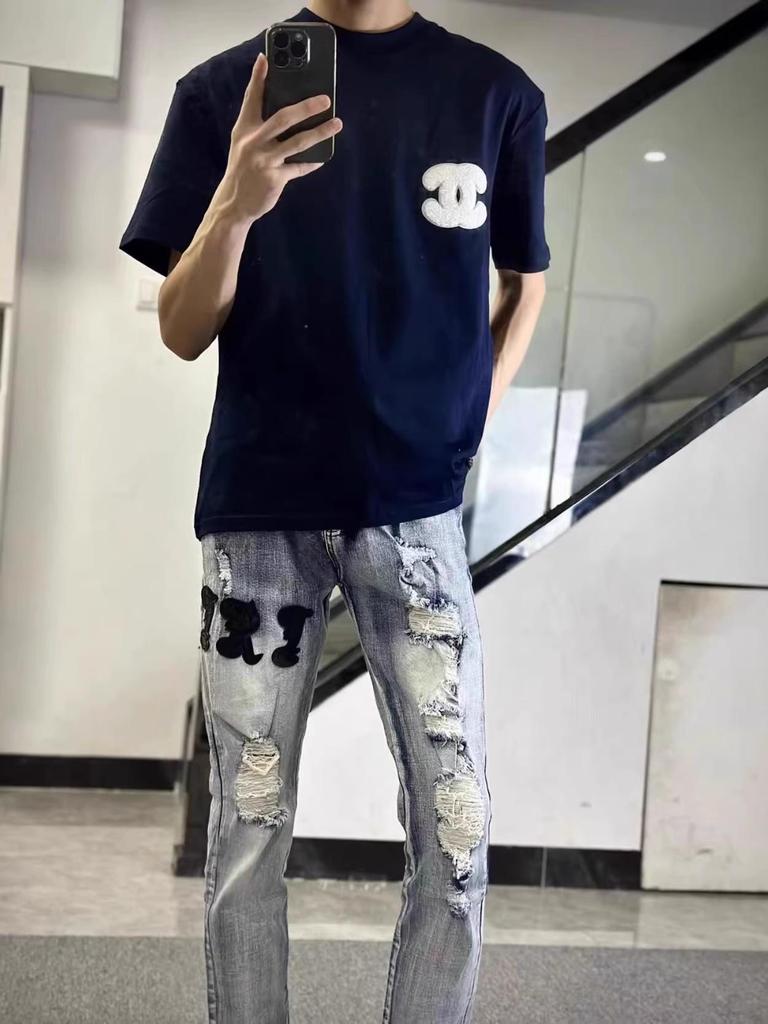 High Street Embroidered Anir Slim Fit Jeans - Men's Trendy Skinny Pants, Student Style