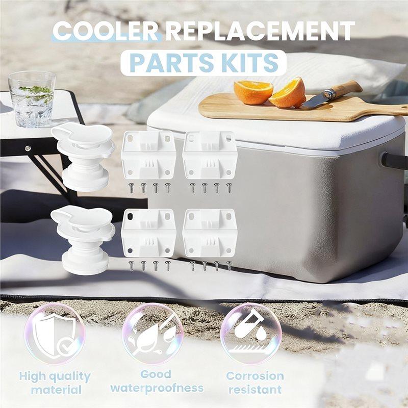 Cooler Replacement Parts Set With Standard Drain Plug Assembly(1" Shaft), Cooler Plastic Hinge Set
