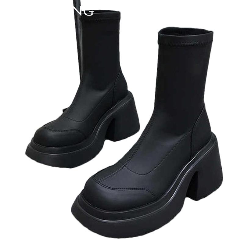 Winter Platform Chunky Fashion Women Ankle Boots Designer Leather High Heels Shoes 2025 Trend Goth Pumps Motorcycle Botas Mujer