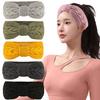 Knitting Headband Solid Color Twist Texture Bow Decoration Elastic Band Thickened Plush Lining Headband