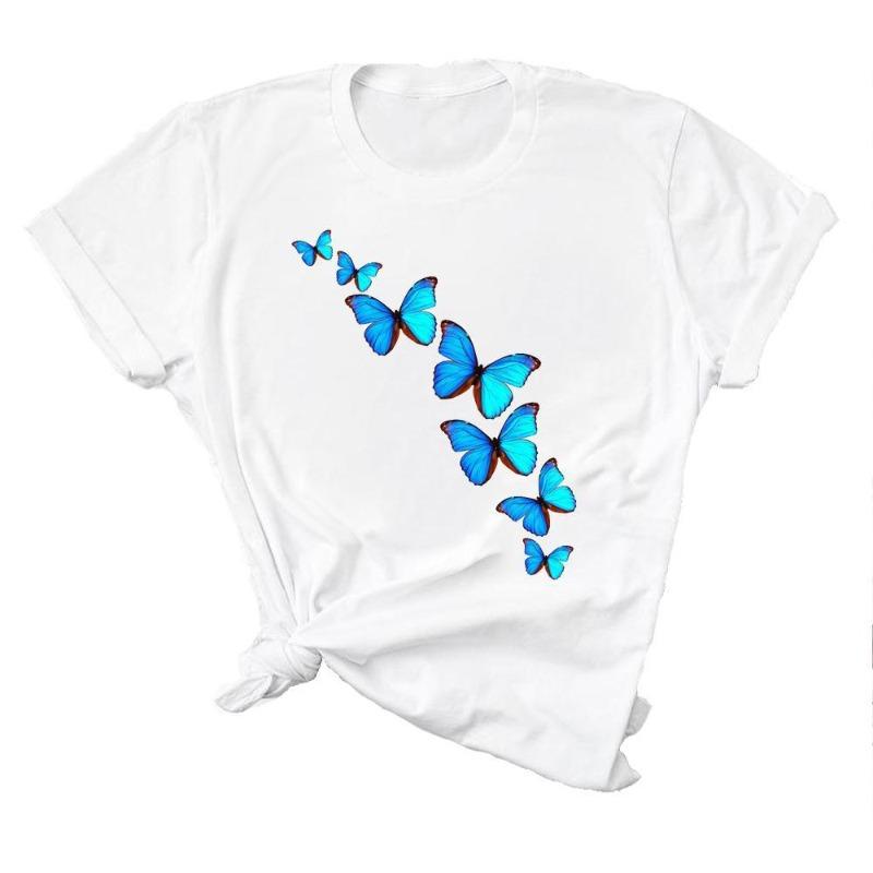 Европейский Размер Повседневная Одежда с Бабочками Цветочная 90-е Короткий Рукав Женская Одежда Модная Одежда Футболка Топ Футболка Женский Принт Графическая Футболка