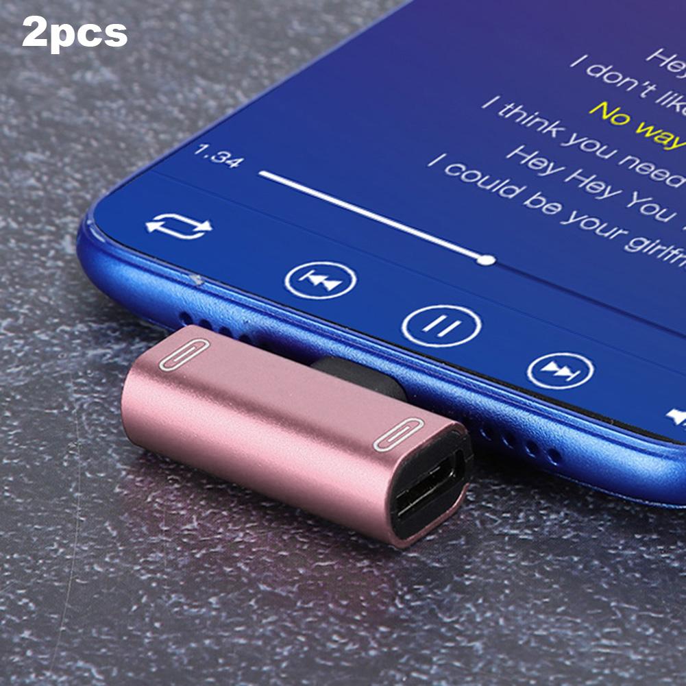 2 шт. Конвертер-разветвитель Type-C Двойной 2 в 1 на наушники USB o Адаптер для зарядки Розовый(розовый )