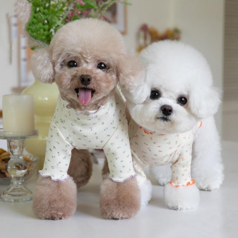Dog Autumn Winter Flower Undershirt Home Pet T-Shirt Clothes Pet Cute Lace Teddy Puppy Clothes Dog Sweater For Small Dogs