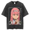 Zero Two Darling in The Franxx Винтажная кислотная стирка Аниме Футболка Вапорвейв Эстетика Черная Оверсайз Унисекс Уличная Одежда Фан Футболка