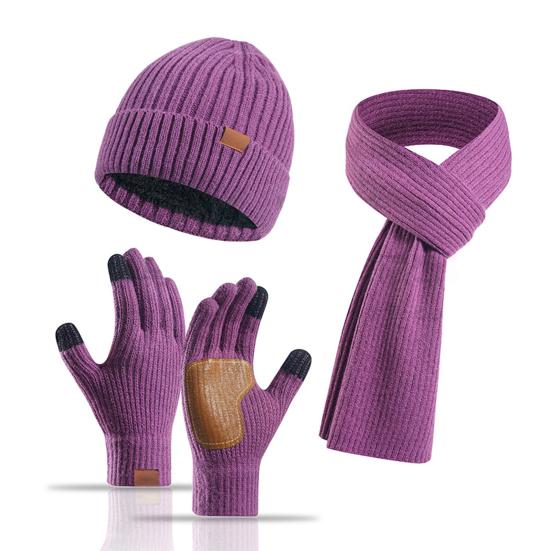 3 Pcs/Set Unisex Winter Beanie Scarf Gloves Set Thick Knitted Warm Cap Great Friction Palm Gloves Elastic Ear Protection Windproof Winter Outdoor