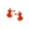 18K Gold-Plated Carnelian Gourd Earrings for Women - Chinese Style Pendant