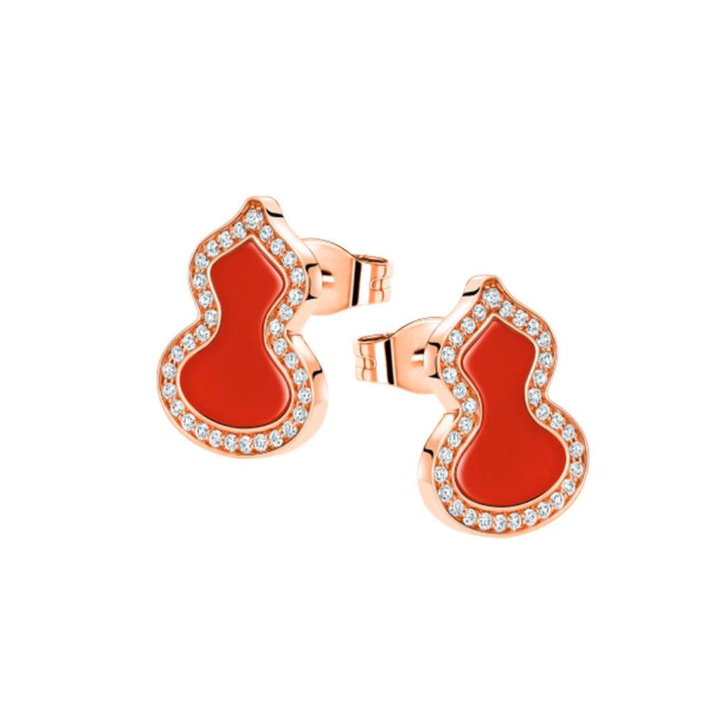 18K Gold-Plated Carnelian Gourd Earrings for Women - Chinese Style Pendant