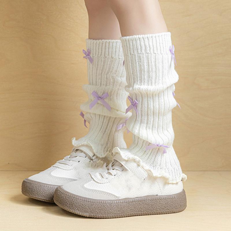 1 пара осенних теплых гетр для детей, шикарные милые балетные носки с бантом из трикотажной пряжи, зимние модные милые ворсовые носки, гетры