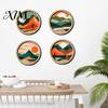 Rustic Wood Wall Sculptures Forest Sunset Scenery 2D Hanging, Boho Wooden Art Sign, Layered Silhouette Nature Tree Decor for Bedroom Living