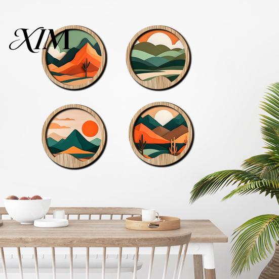 Rustic Wood Wall Sculptures Forest Sunset Scenery 2D Hanging, Boho Wooden Art Sign, Layered Silhouette Nature Tree Decor for Bedroom Living