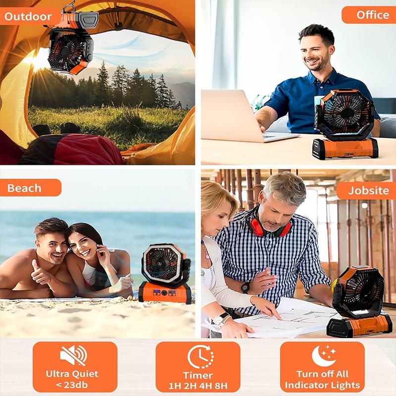 Портативный настольный вентилятор для кемпинга со светодиодной подсветкой, тихий вентилятор для кемпинга с аккумулятором, работающий от батареи, с крючком для подвешивания для домашней спальни