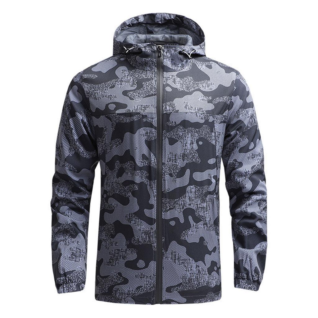 Men's Outdoor Casual Zipper-style Hooded Printed Jacket, Quick-drying Thin Windproof And Waterproof Sports Windbreaker Jacket