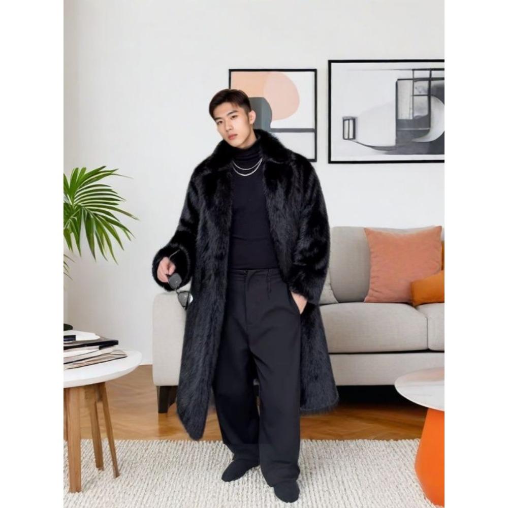 Мужская норковая экологичная шуба оригинального дизайна средней длины, мужская зимняя шуба из лисьего меха с густым мехом